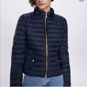 New Zara Navy Blue Collared Puffer Jacket